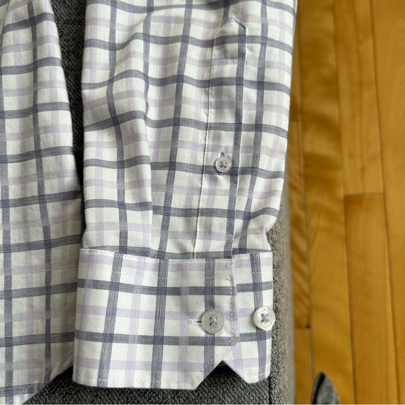 RW&Co men’s dress shirt, white with purple plaid pattern size medium neck, 15 - Picture 9 of 9